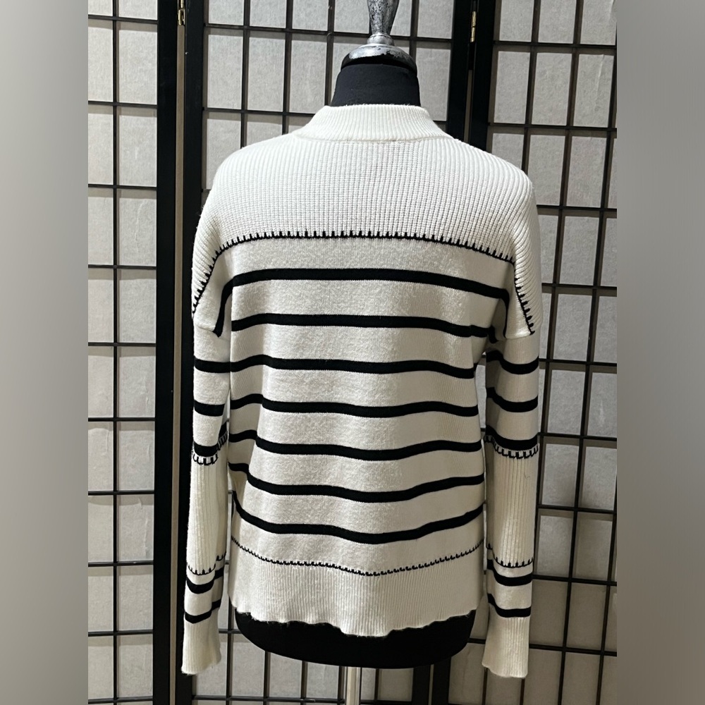 Greige Ribbed Knit Sweater Black - White Stripe, Coastal, WOMEN SIZE L - Picture 5 of 13